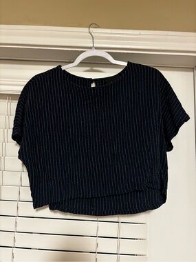 Striped Navy Short-Sleeve Women's crop Top